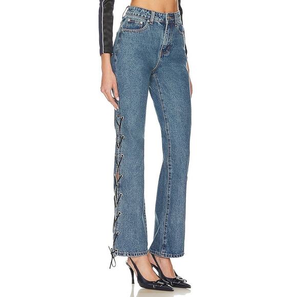 superdown Denim - superdown revolve jayda lace up jean mid blue wash